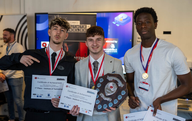 Preston college students with trophies